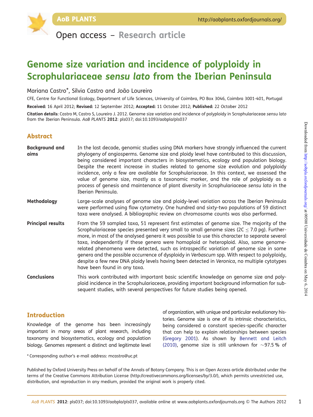 Genome Size Variation and Incidence of Polyploidy in Scrophulariaceae Sensu Lato from the Iberian Peninsula