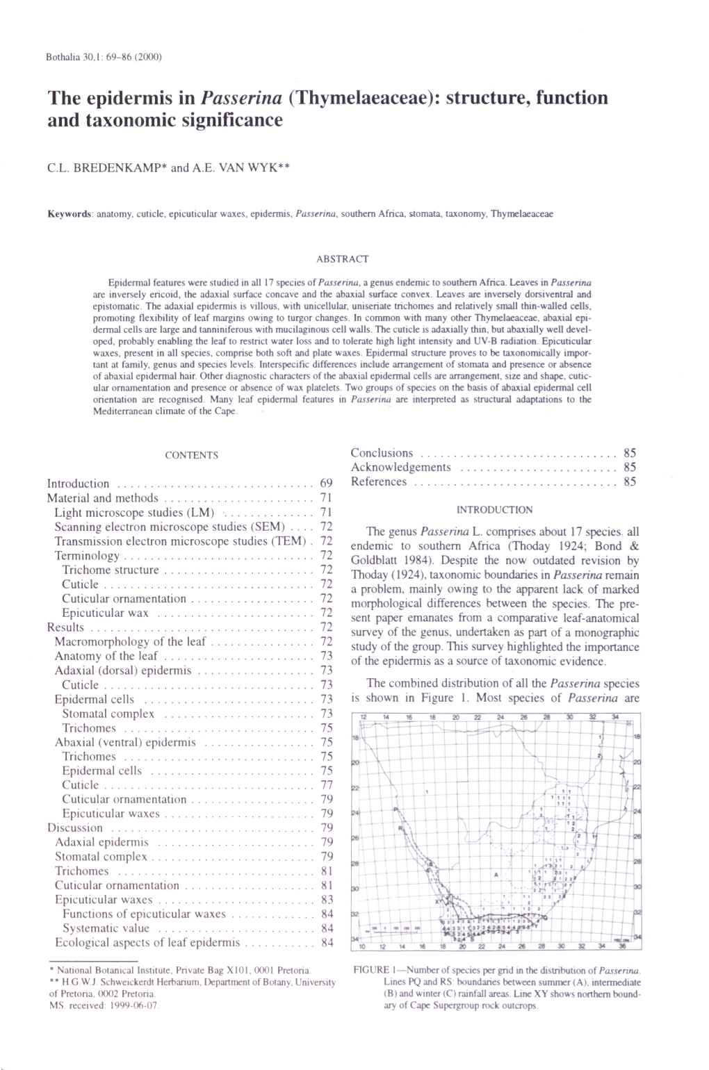 The Epidermis in Passerina (Thymelaeaceae): Structure, Function and Taxonomic Significance