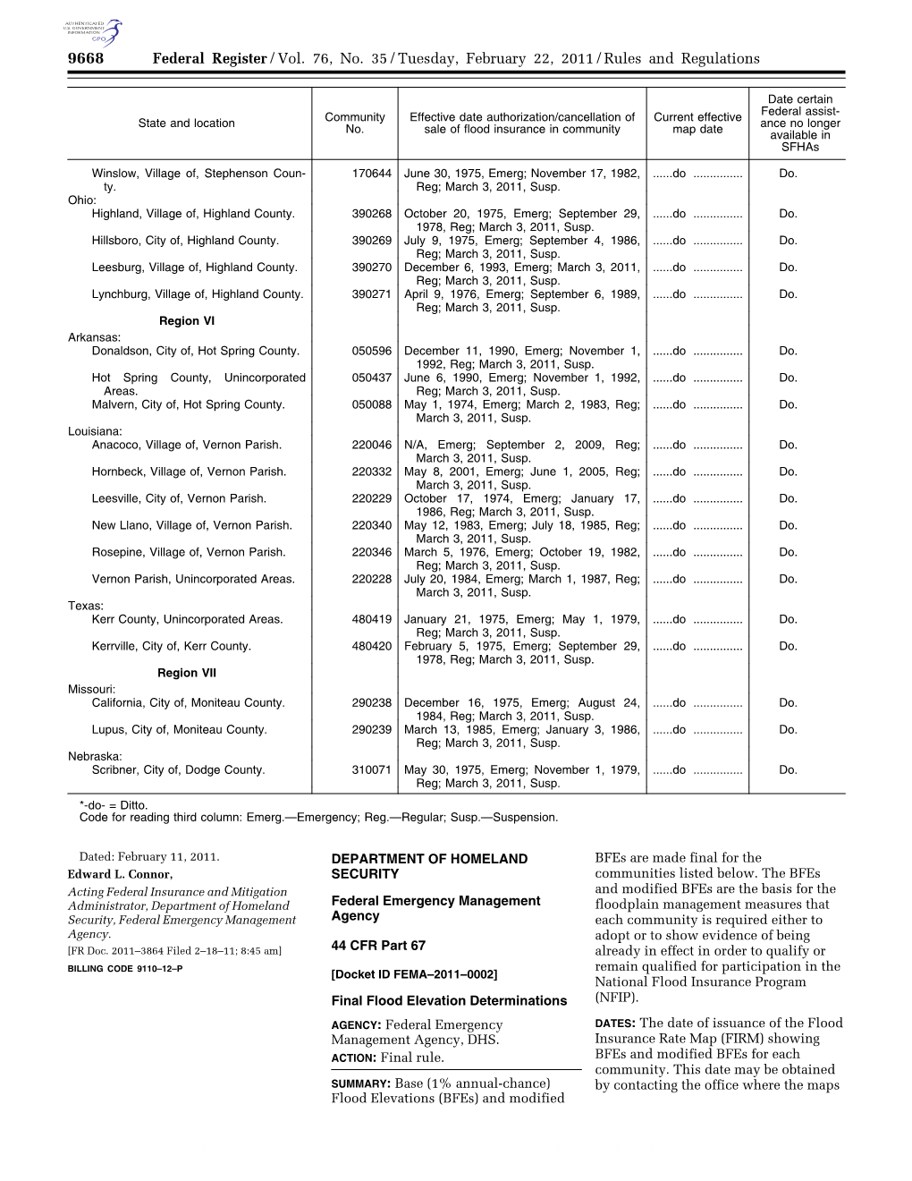 Federal Register/Vol. 76, No. 35/Tuesday, February 22, 2011/Rules