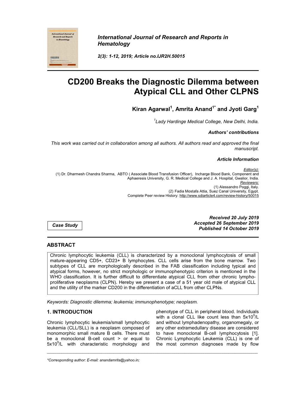 CD200 Breaks the Diagnostic Dilemma Between Atypical CLL and Other CLPNS