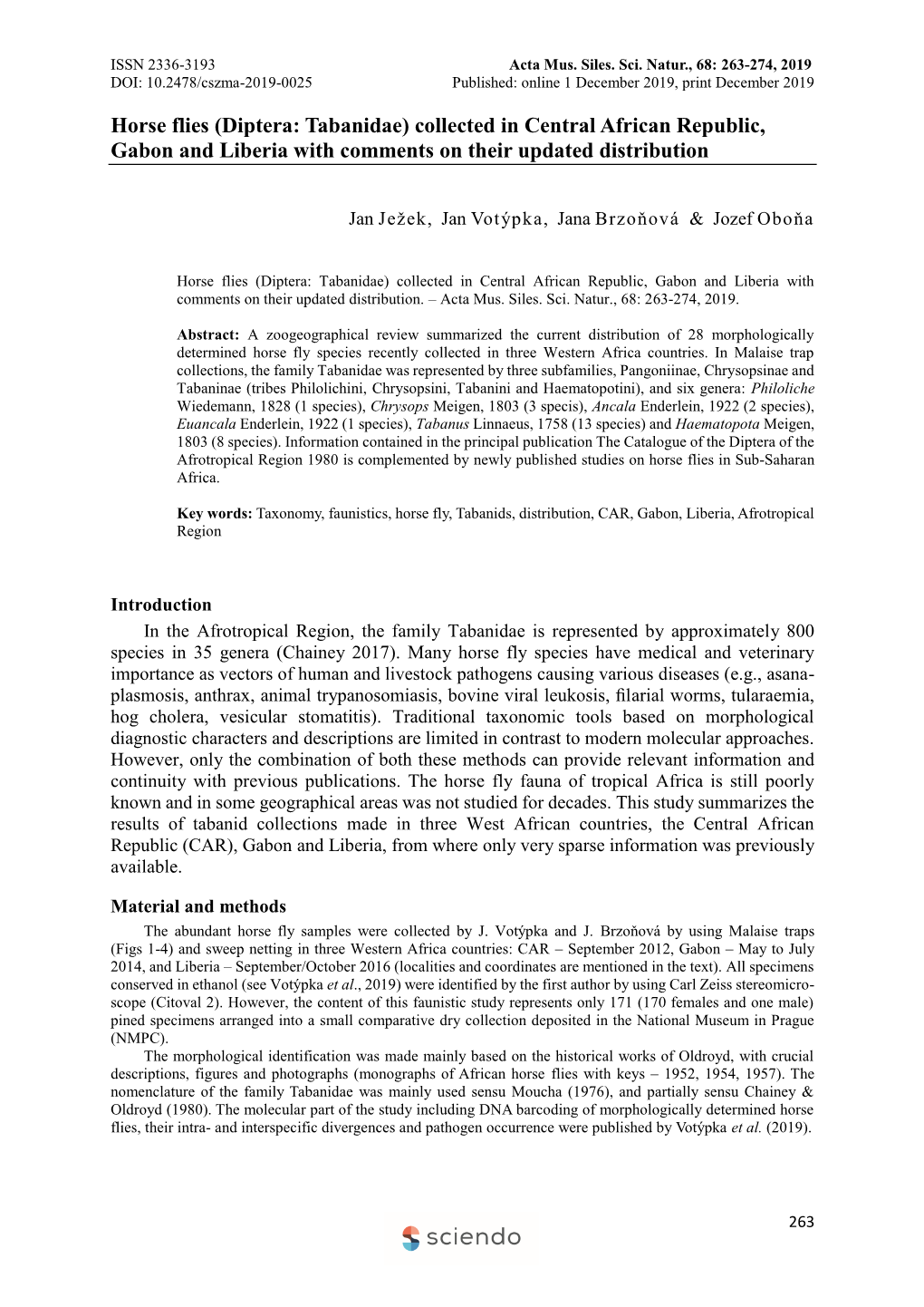 Horse Flies (Diptera: Tabanidae) Collected in Central African Republic, Gabon and Liberia with Comments on Their Updated Distribution