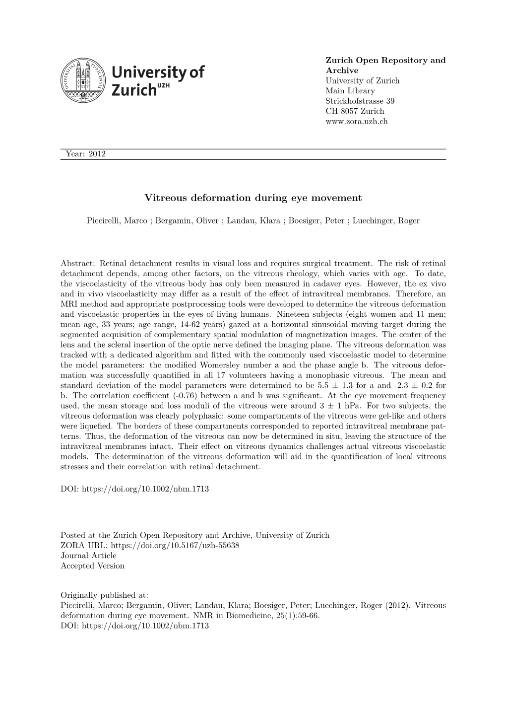 'Vitreous Deformation During Eye Movement'