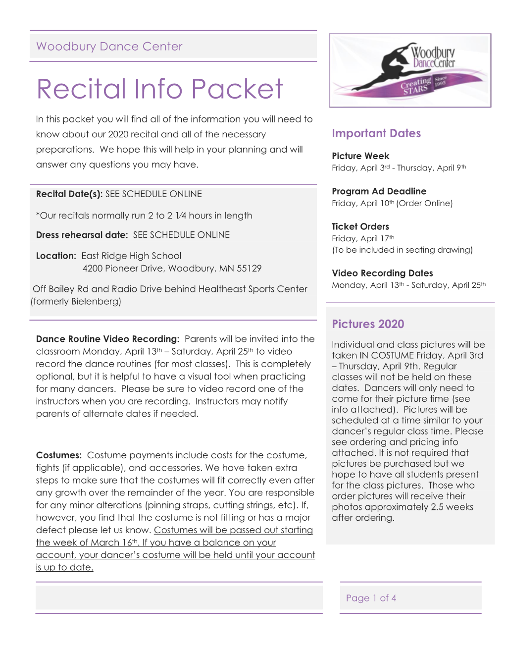 Recital Info Packet