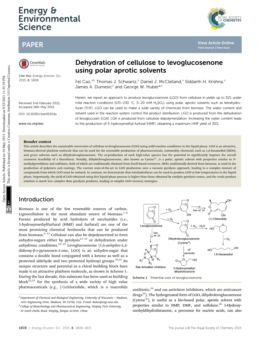 Dehydration of Cellulose to Levoglucosenone Using Polar Aprotic Solvents Cite This: Energy Environ