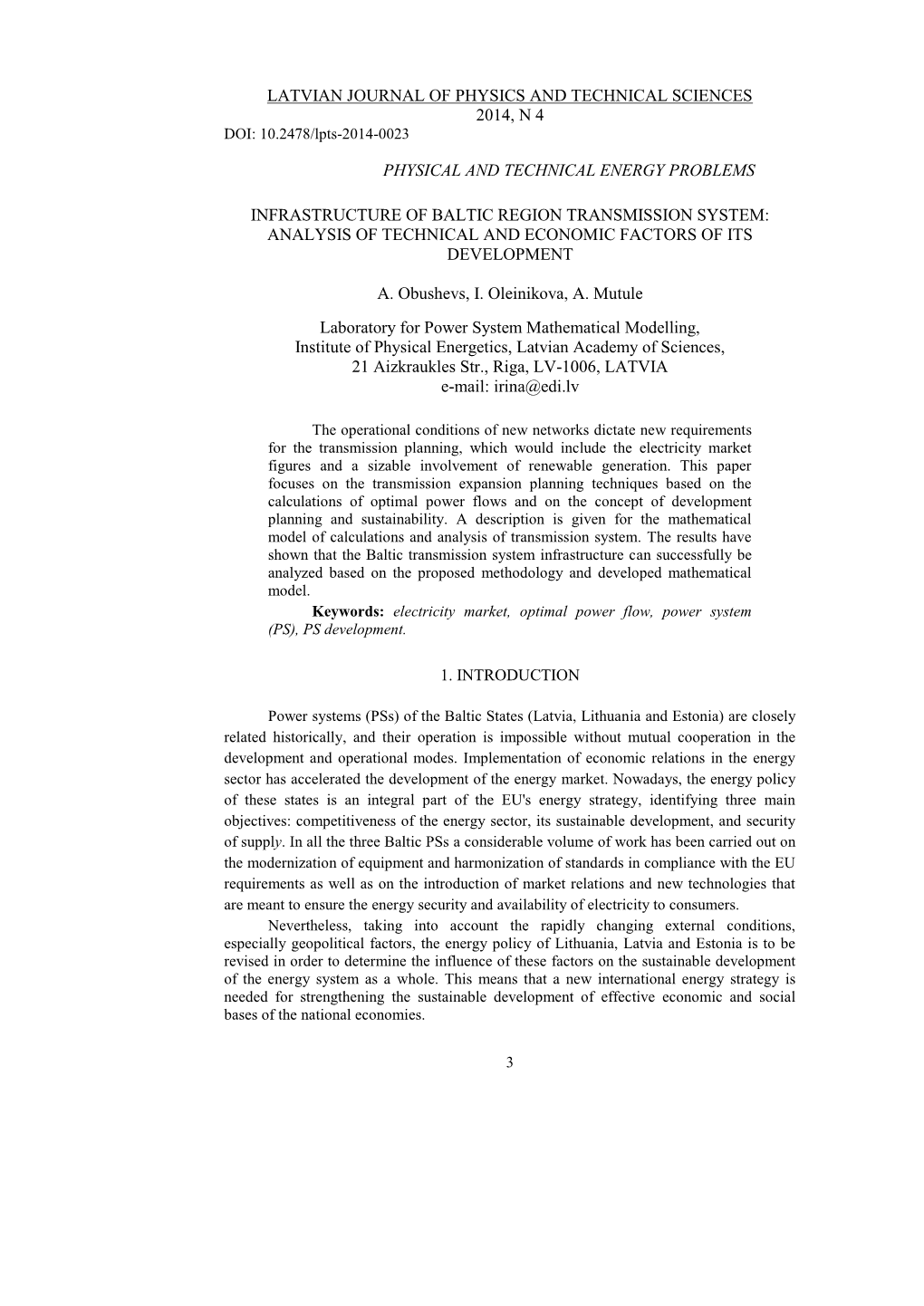 LATVIAN JOURNAL of PHYSICS and TECHNICAL SCIENCES 2014, N 4 DOI: 10.2478/Lpts-2014-0023