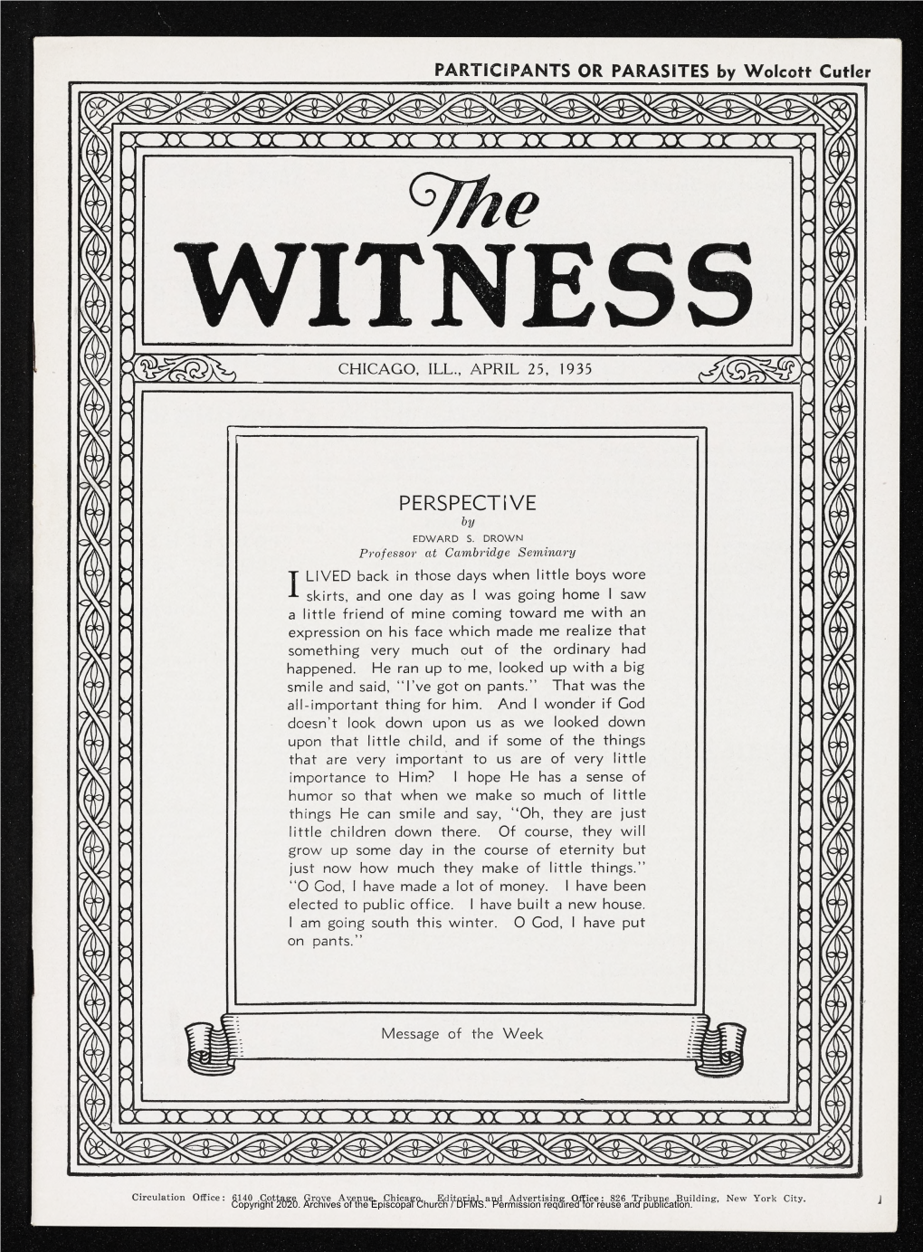 1935 the Witness, Vol. 19, No. 33. April 25, 1935