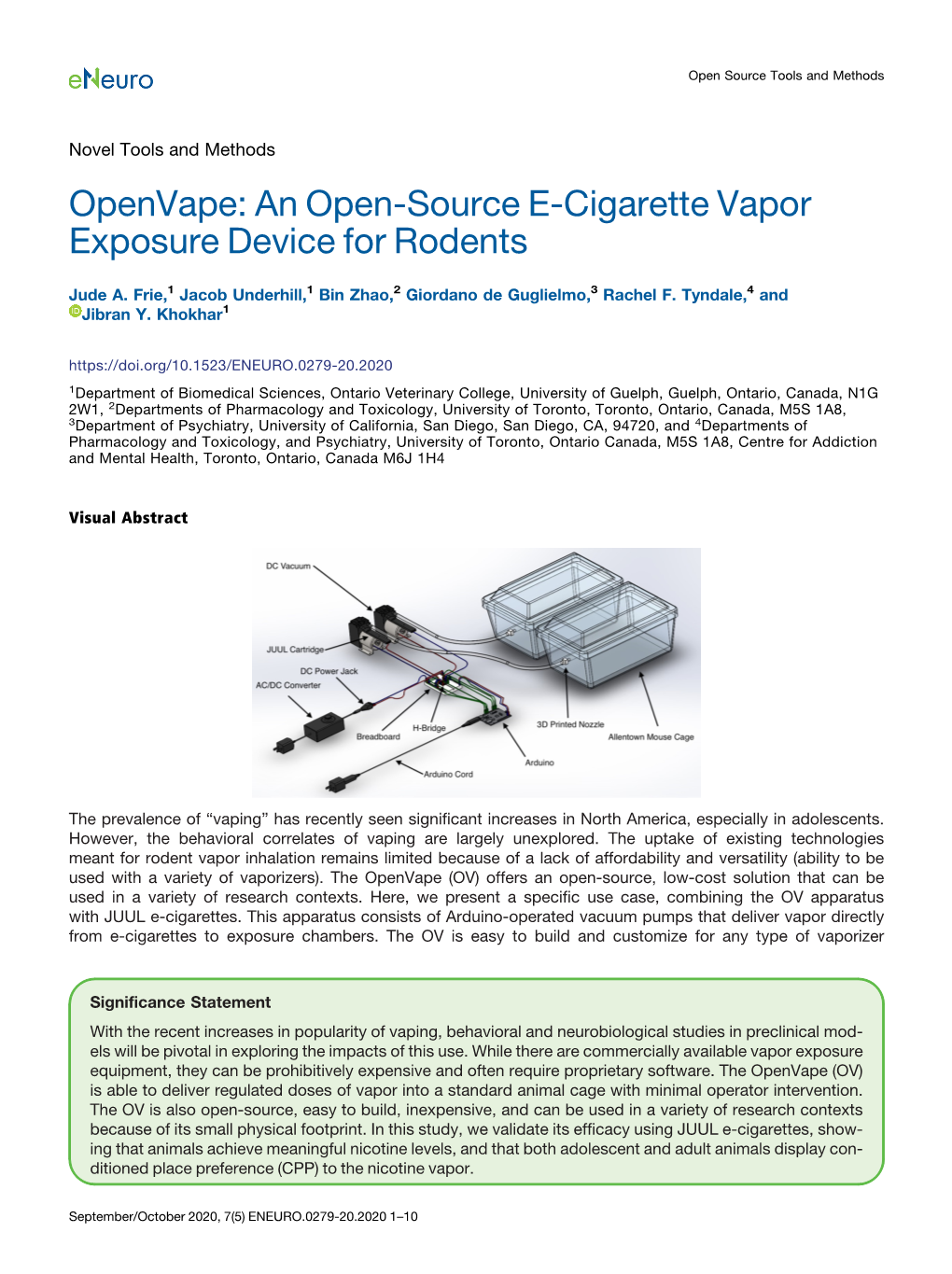 Openvape: an Open-Source E-Cigarette Vapor Exposure Device for Rodents