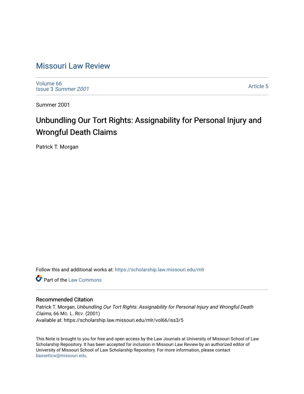 Assignability for Personal Injury and Wrongful Death Claims