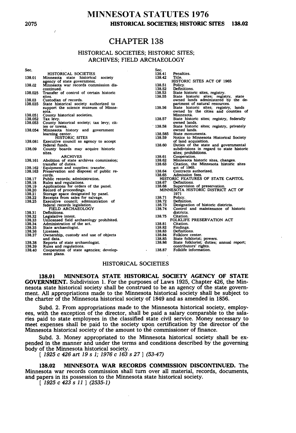 Chapter 138 Minnesota Statutes 1976