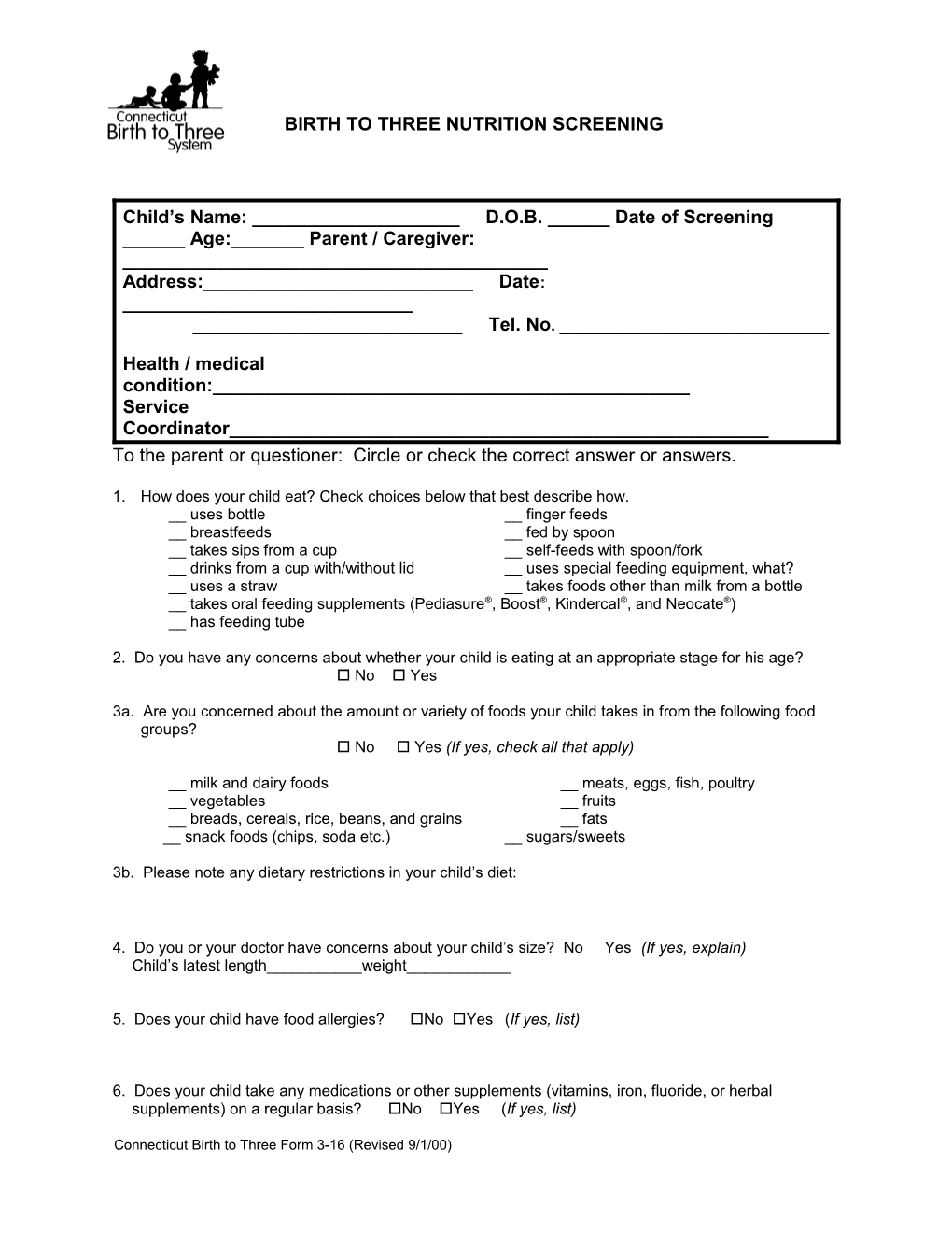 CT Birth to Three System Nutrition Guidelines