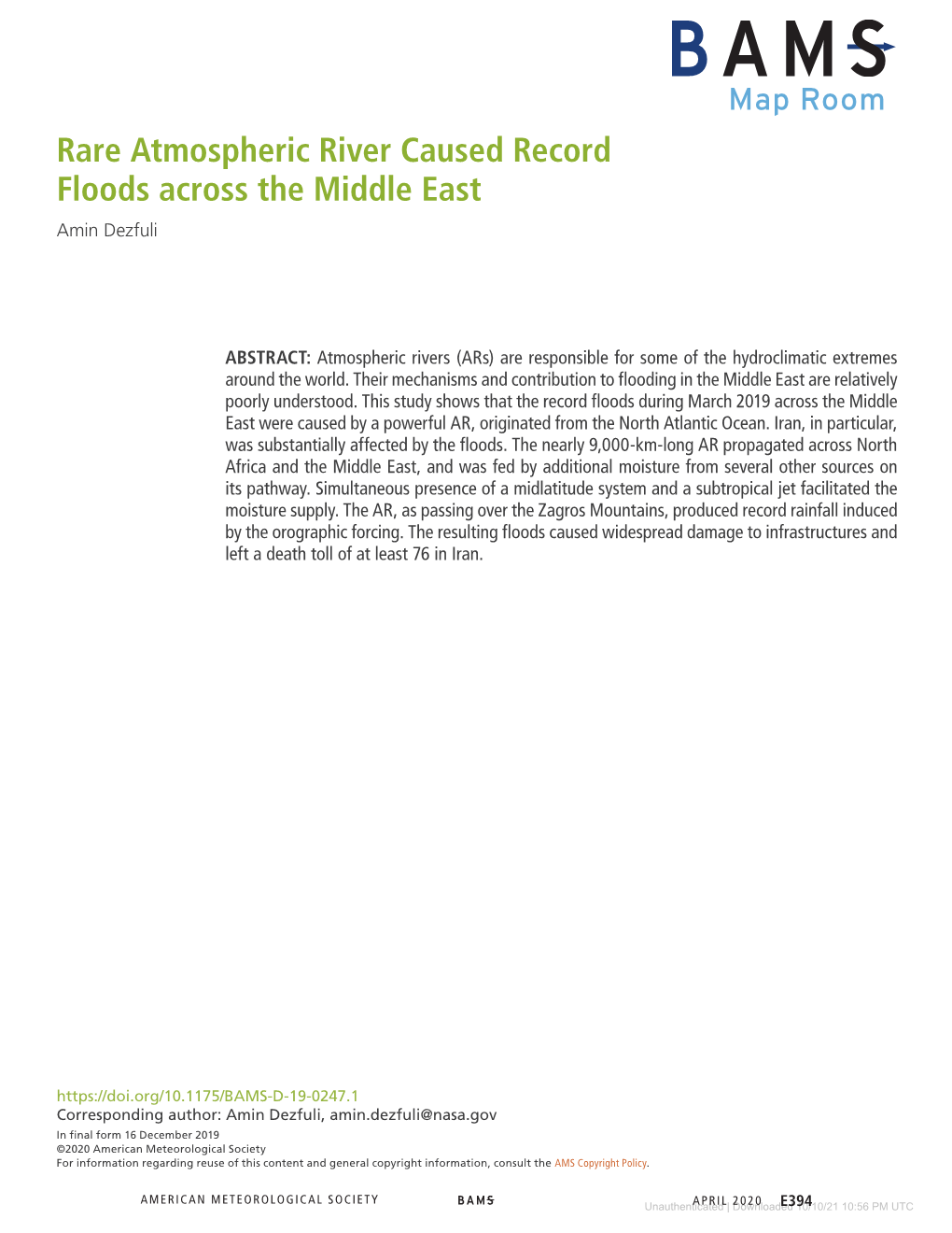 Rare Atmospheric River Caused Record Floods Across the Middle East Amin Dezfuli