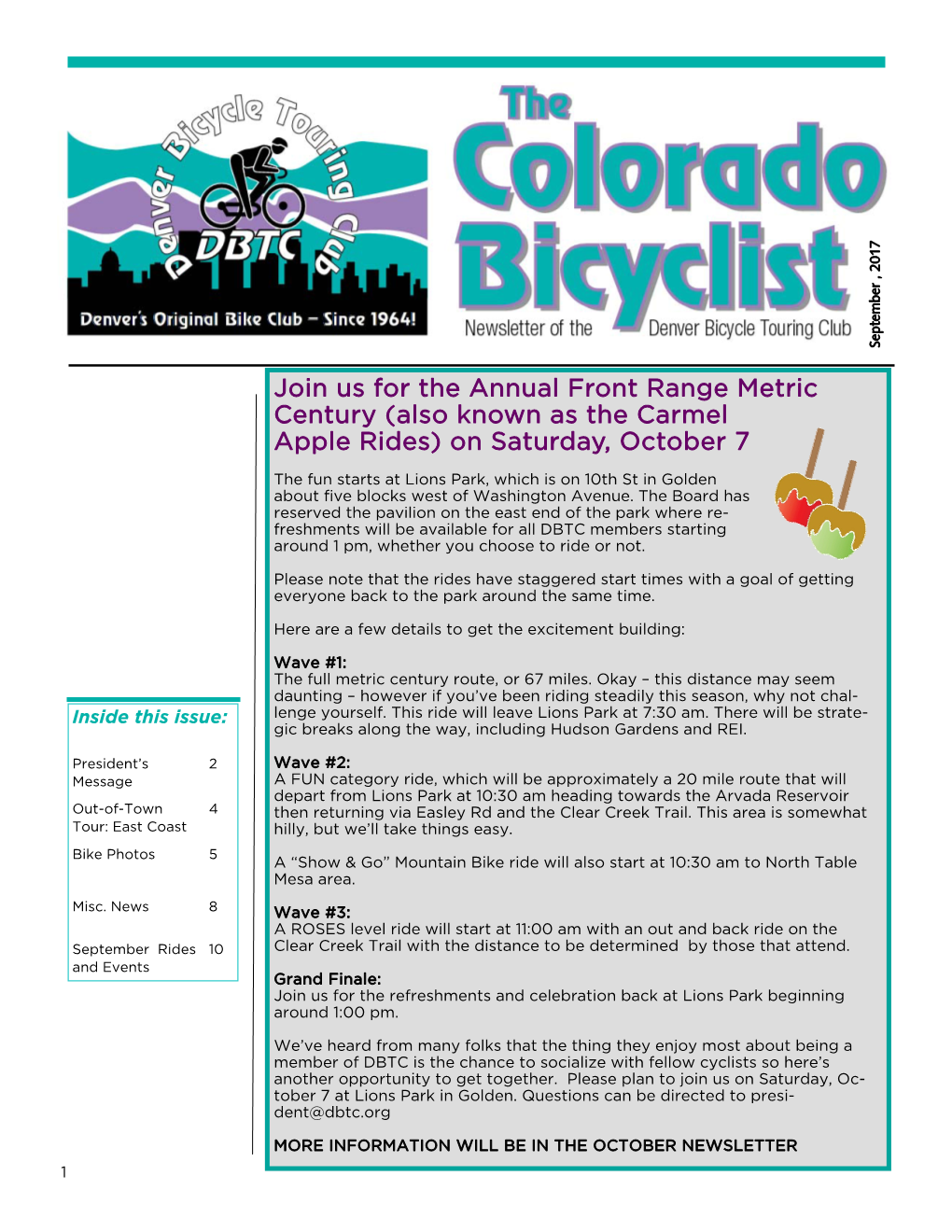Bike Club Newsletter.September.2017