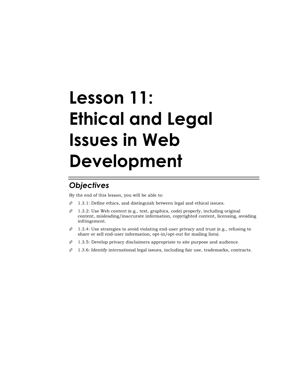 11Lesson 11: Ethical and Legal Issues in Web Development