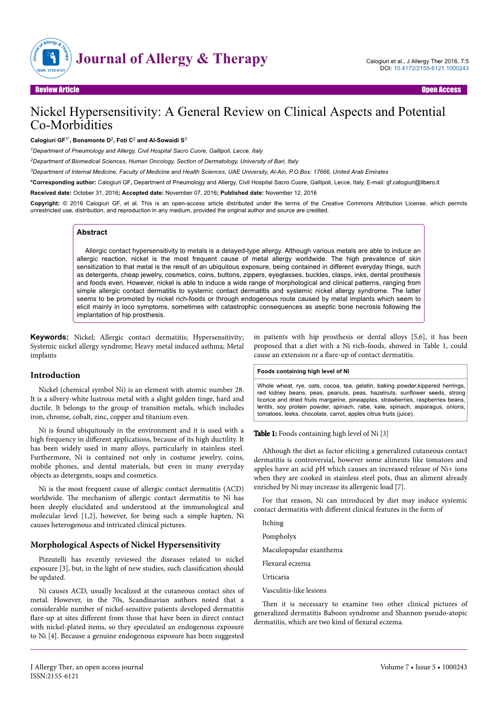 Nickel Hypersensitivity: a General Review on Clinical Aspects And