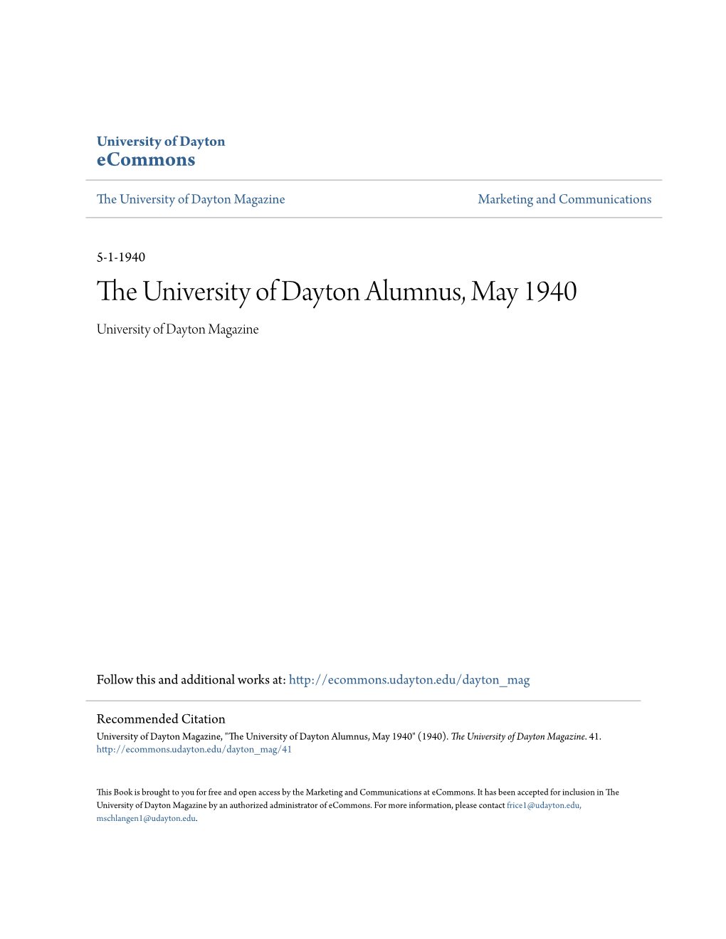 The University of Dayton Alumnus, May 1940
