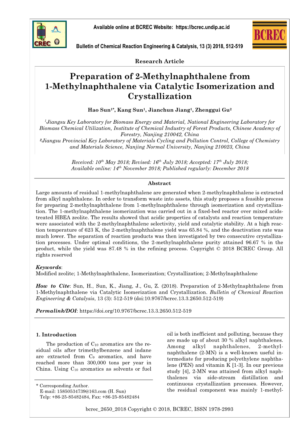 Preparation of 2-Methylnaphthalene from 1-Methylnaphthalene Via Catalytic Isomerization and Crystallization