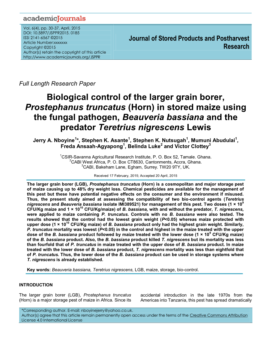 Biological Control of the Larger Grain Borer