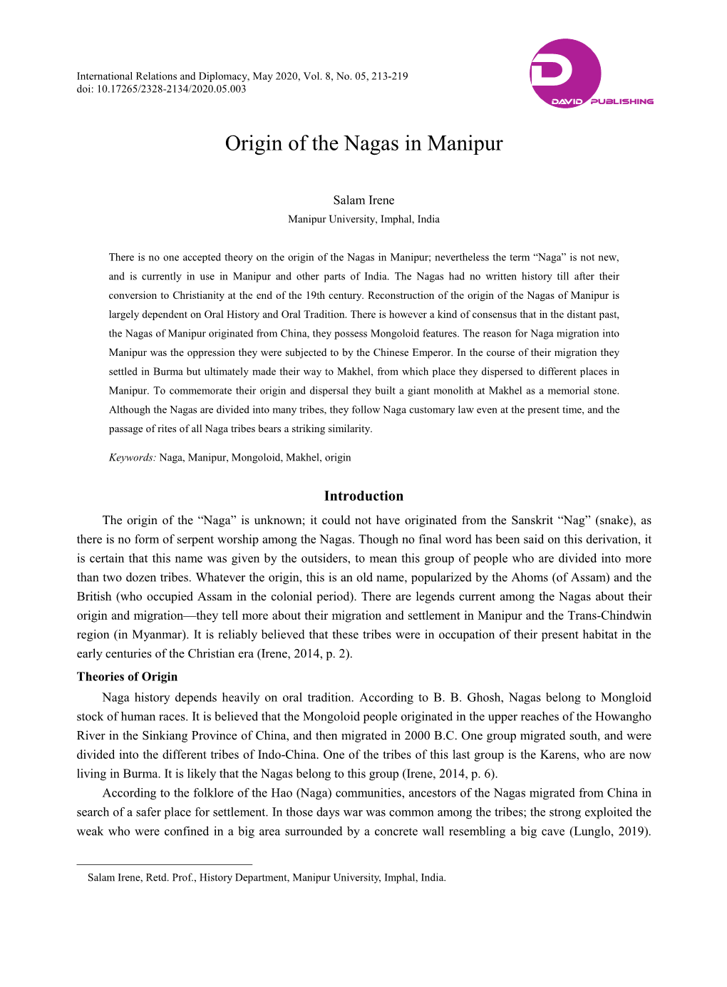 Origin of the Nagas in Manipur