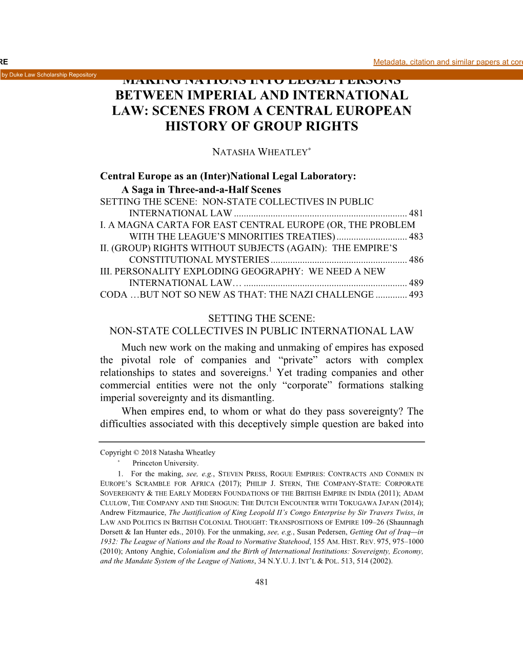 Making Nations Into Legal Persons Between Imperial and International Law: Scenes from a Central European History of Group Rights