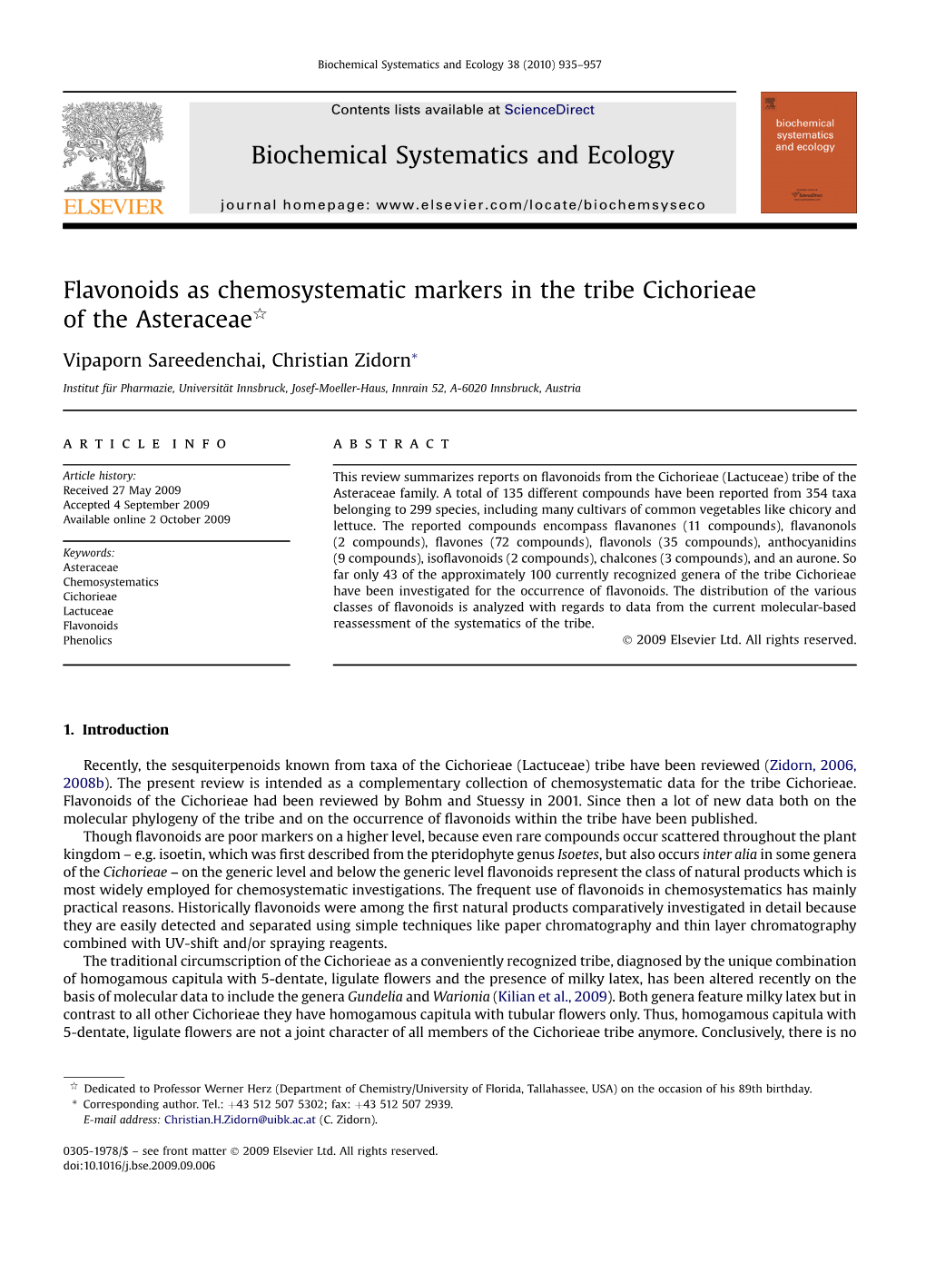 Flavonoids As Chemosystematic Markers in the Tribe Cichorieae of the Asteraceaeq