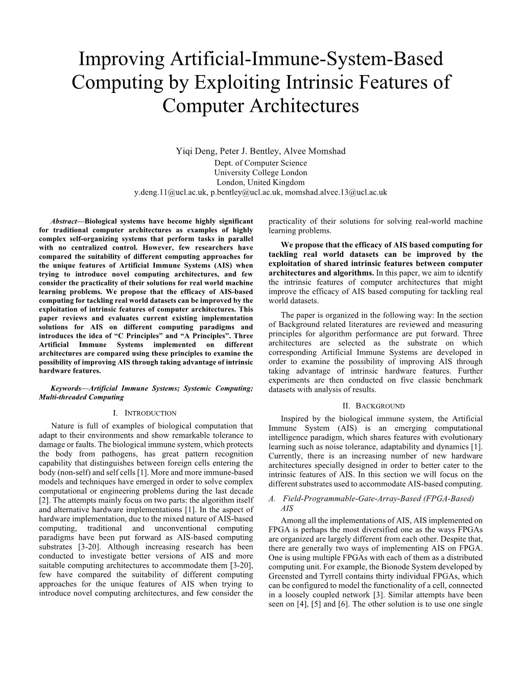Improving Artificial-Immune-System-Based Computing by Exploiting Intrinsic Features of Computer Architectures