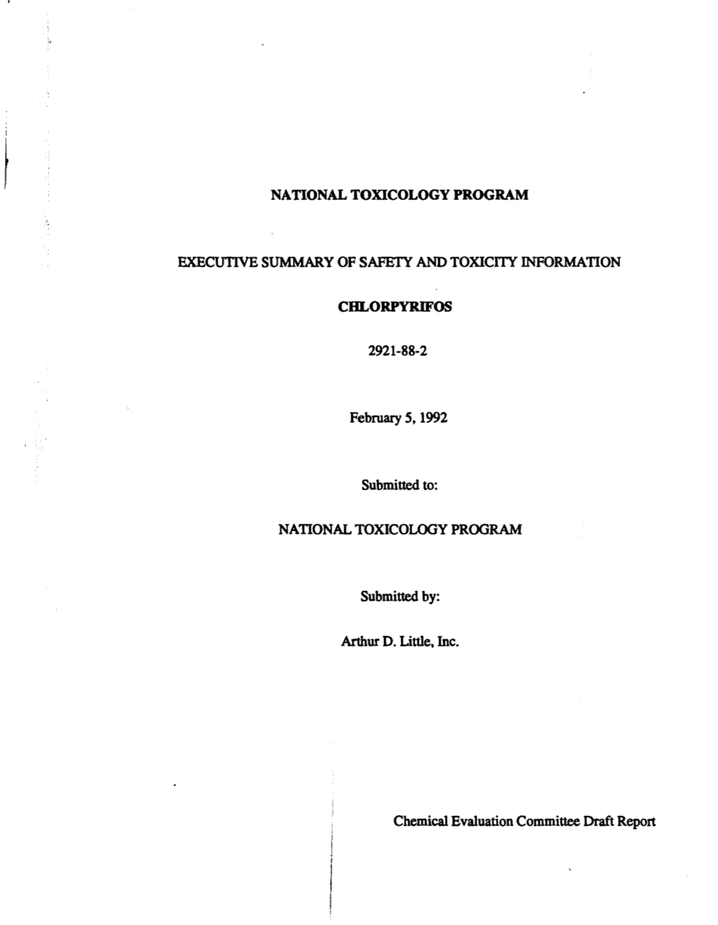 Nomination Background: Chlorpyrifos (Dursban) (CASRN: 2921-88-2)