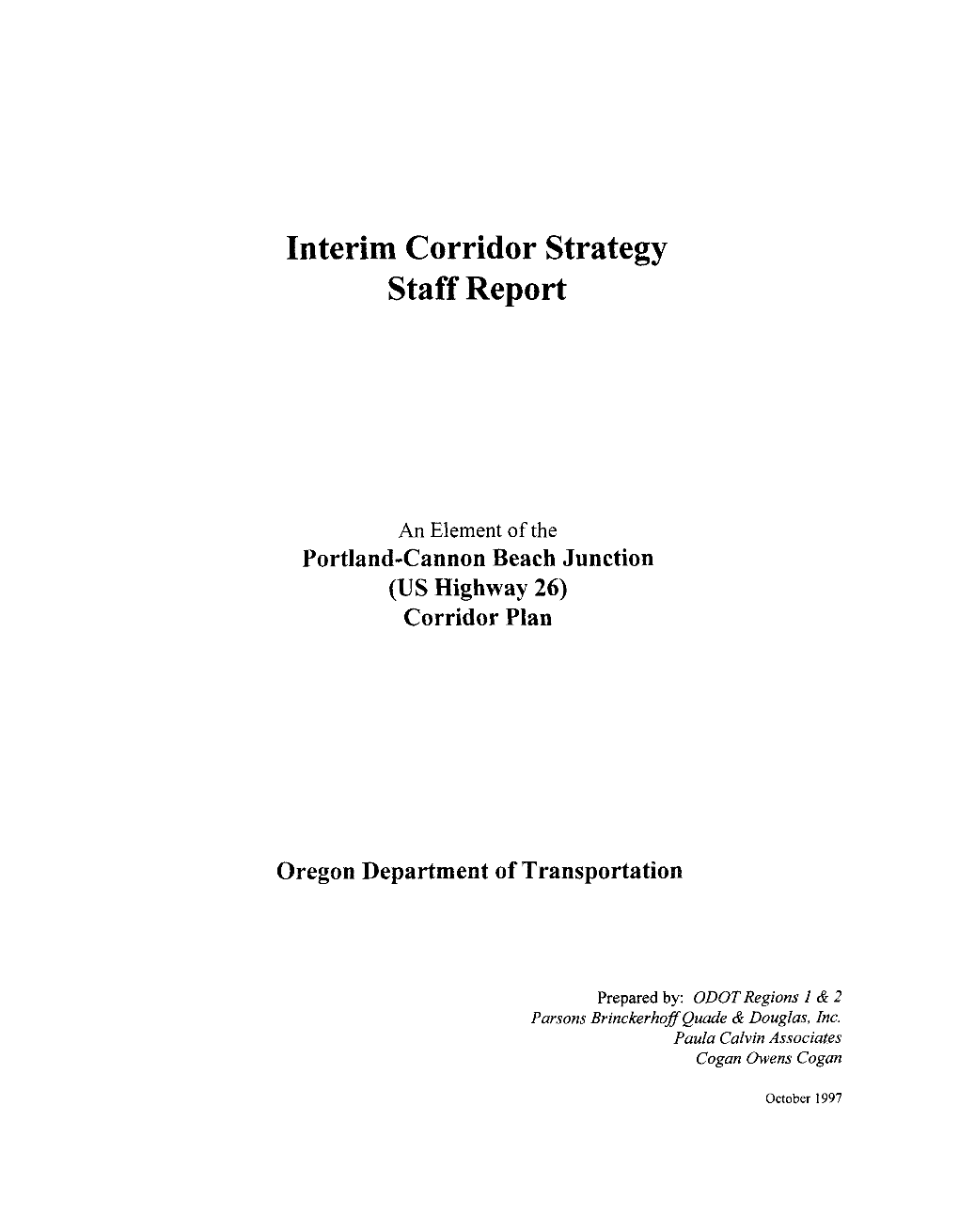 Interim Corridor Strategy Staff Report