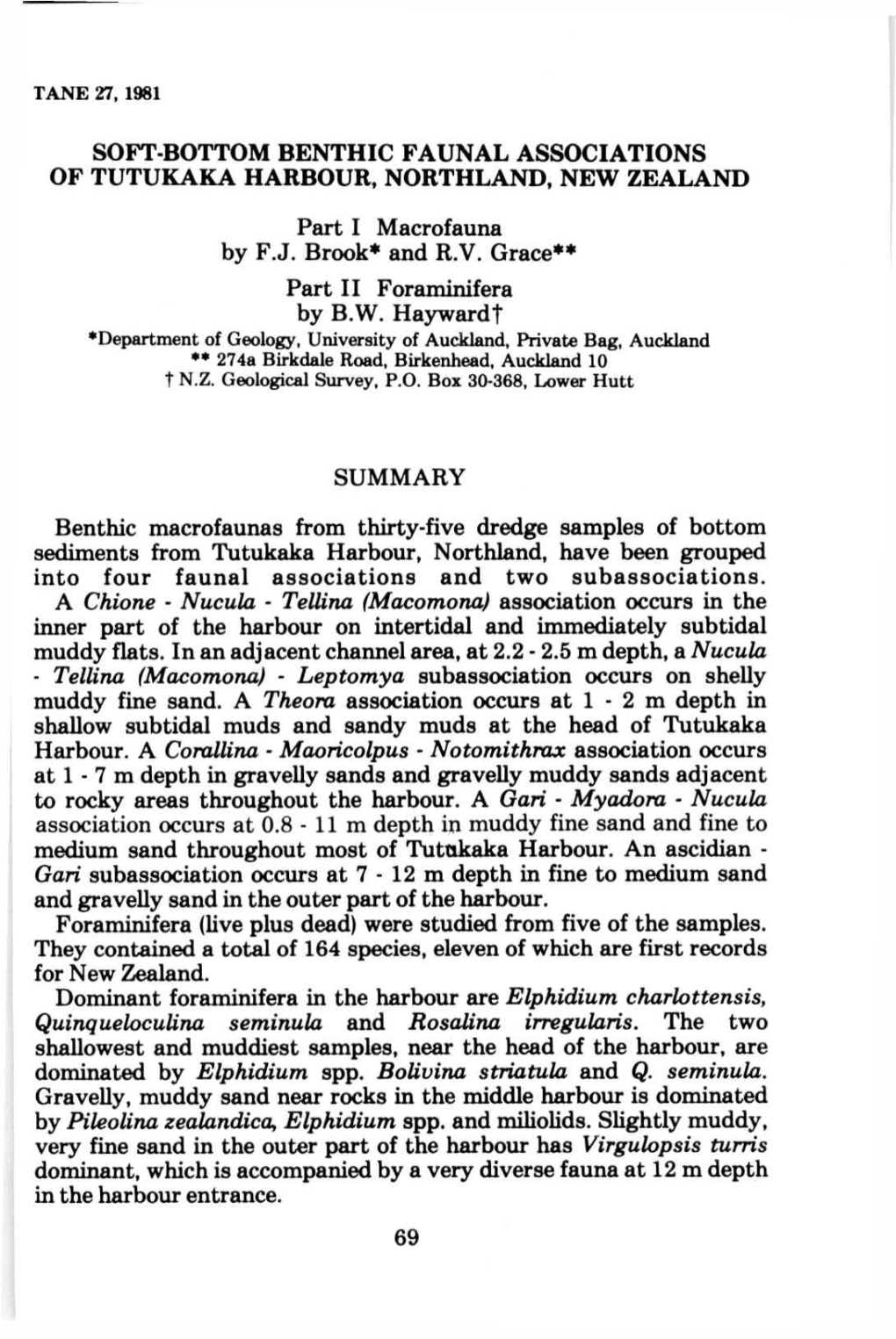 Soft-Bottom Benthic Faunal Associations of Tutukaka Harbour, Northland, New Zealand