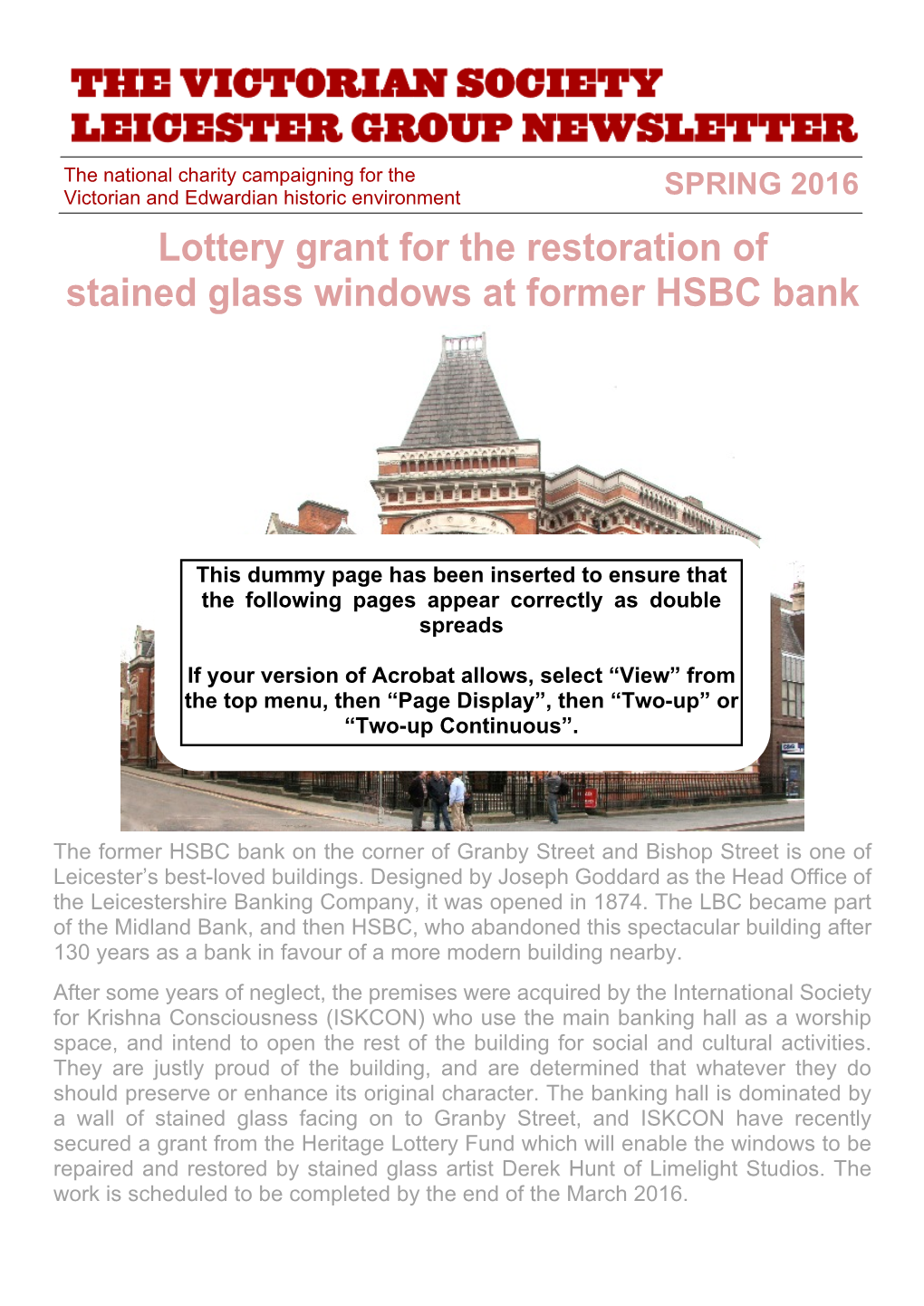Lottery Grant for the Restoration of Stained Glass Windows at Former HSBC Bank
