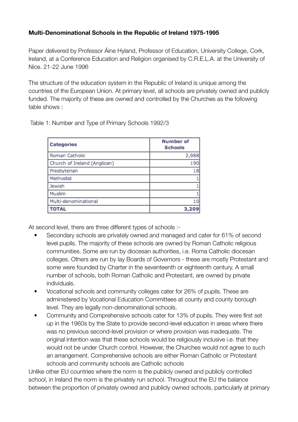 Multi-Denominational Schools in the Republic of Ireland 1975-1995 by Áine Hyland