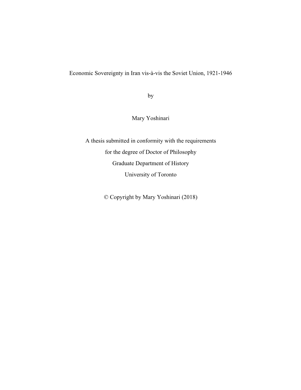 Economic Sovereignty in Iran Vis-À-Vis the Soviet Union, 1921-1946