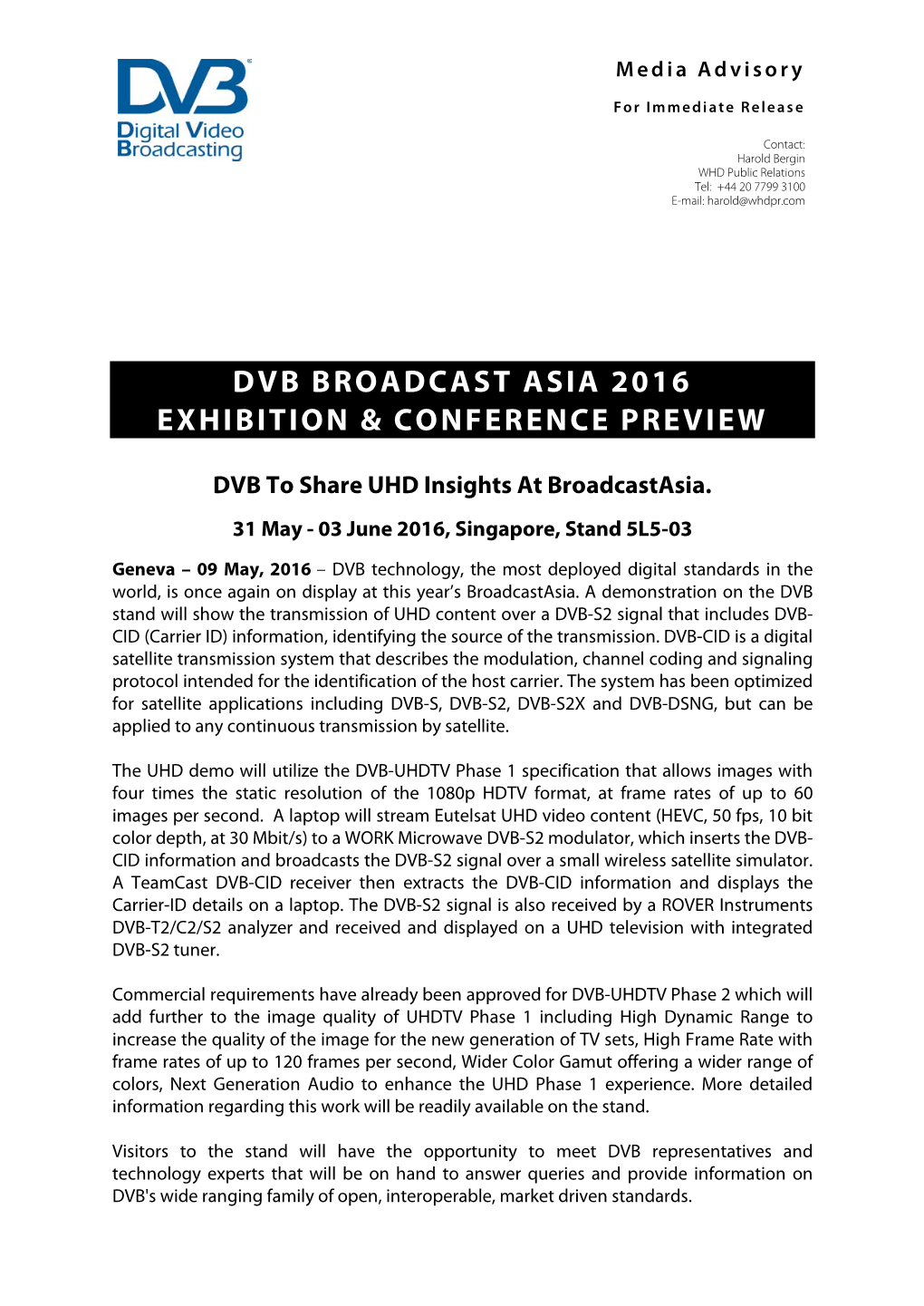 Dvb Broadcast Asia 2016 Exhibition & Conference