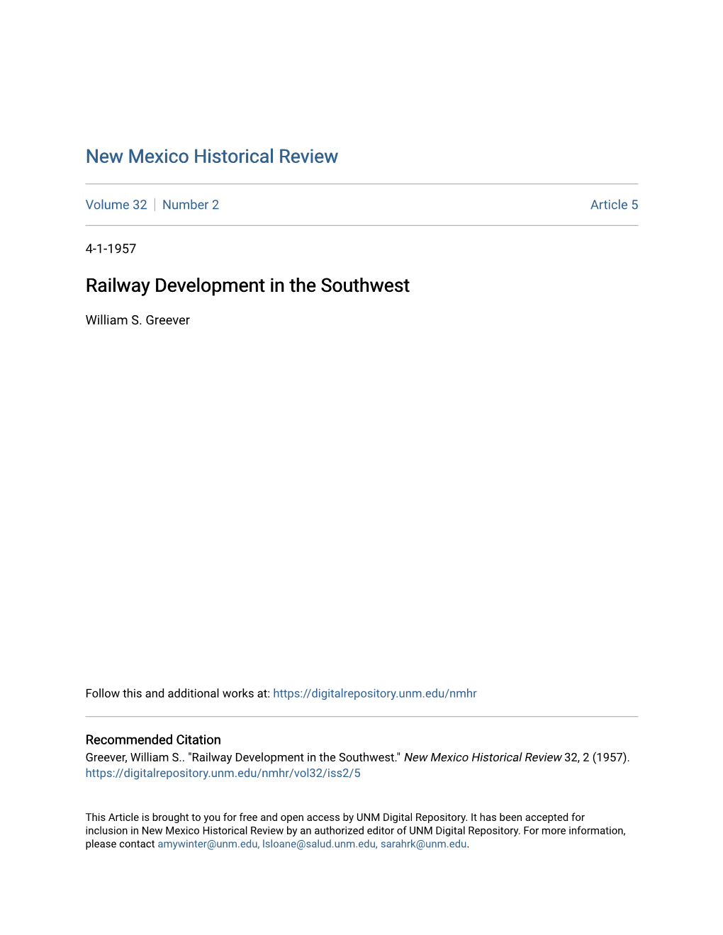 Railway Development in the Southwest