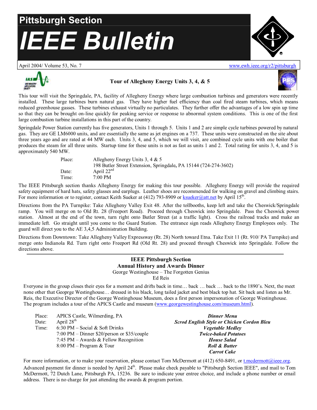 IEEE Pittsburgh Section April 2004 Bulletin