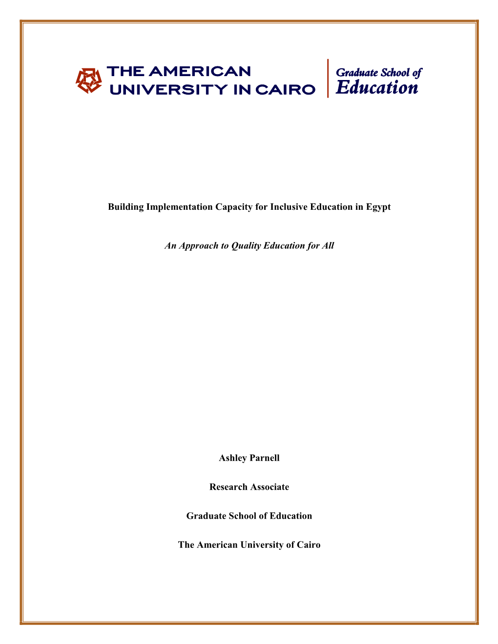 Building Implementation Capacity for Inclusive Education in Egypt An