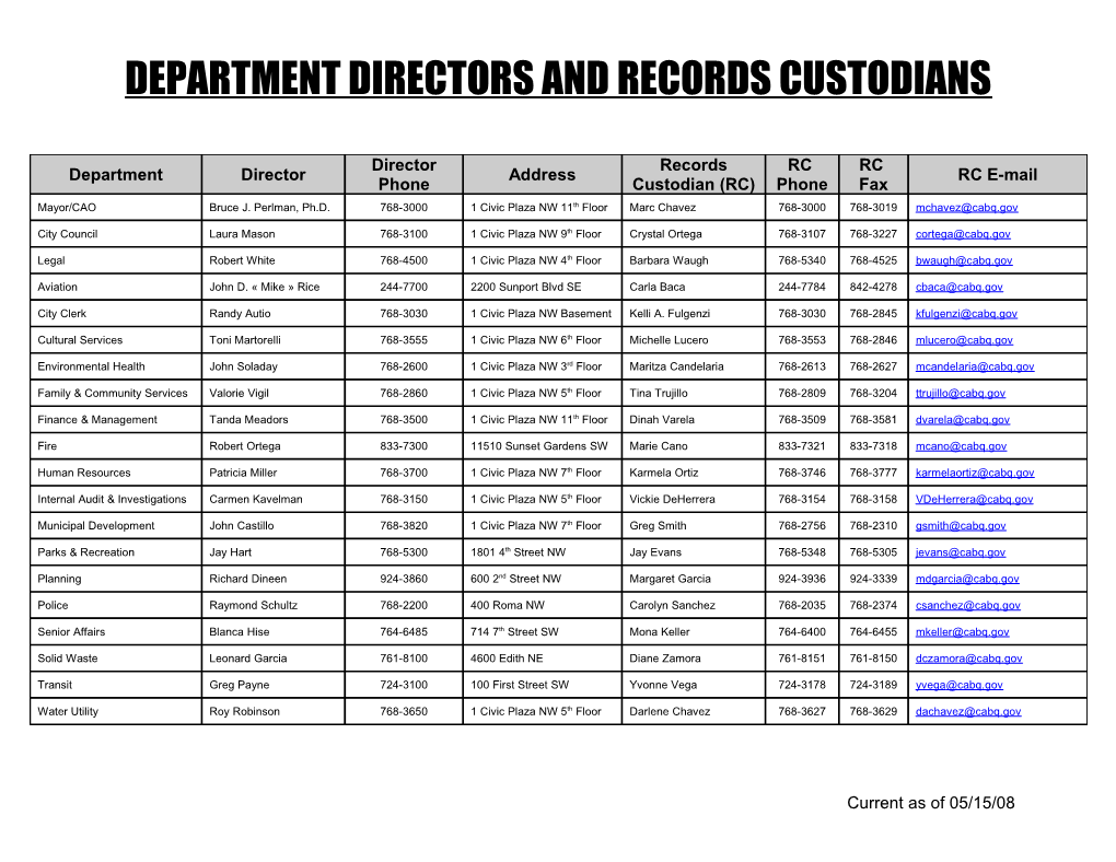 Department Directors and Records Custodians