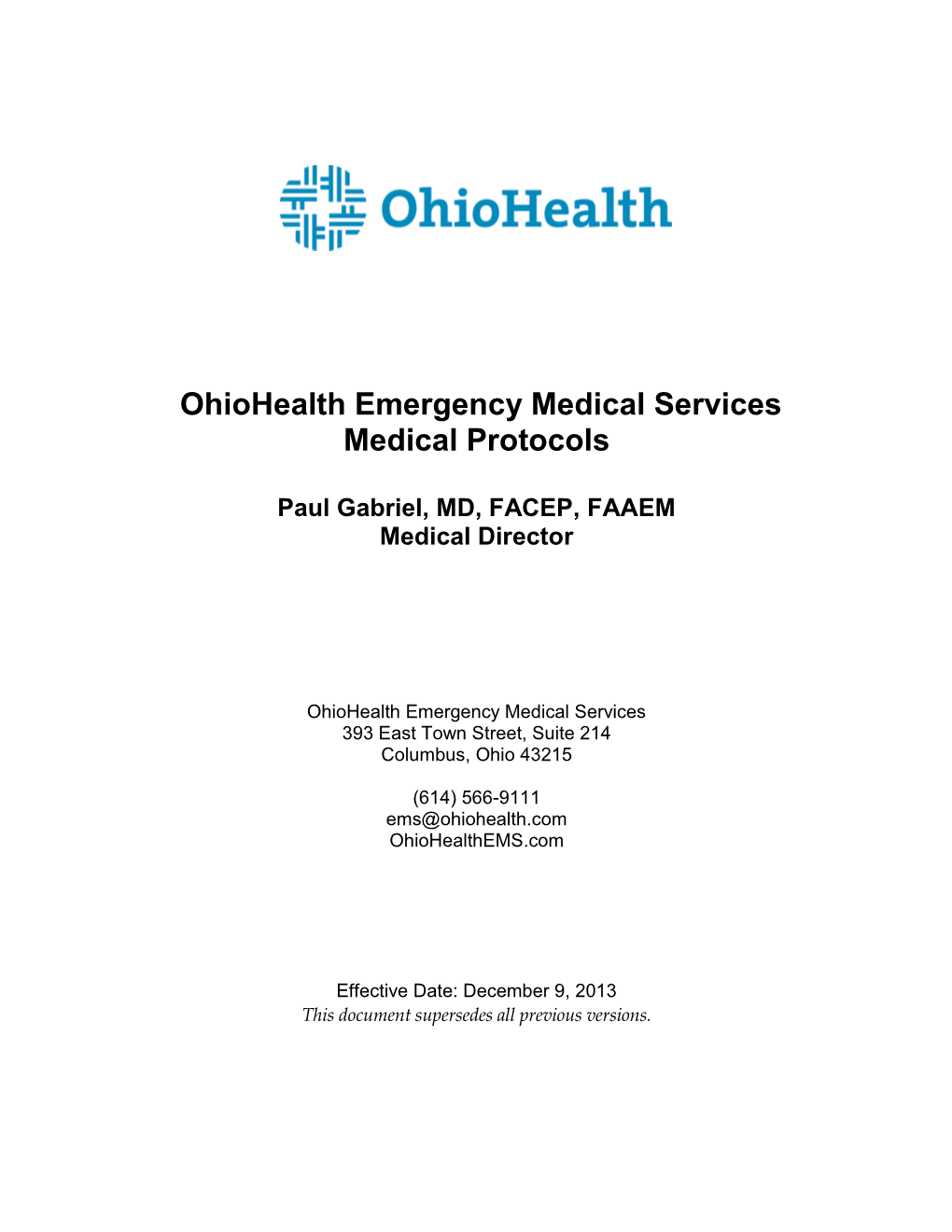 Ohiohealth Emergency Medical Services Medical Protocols