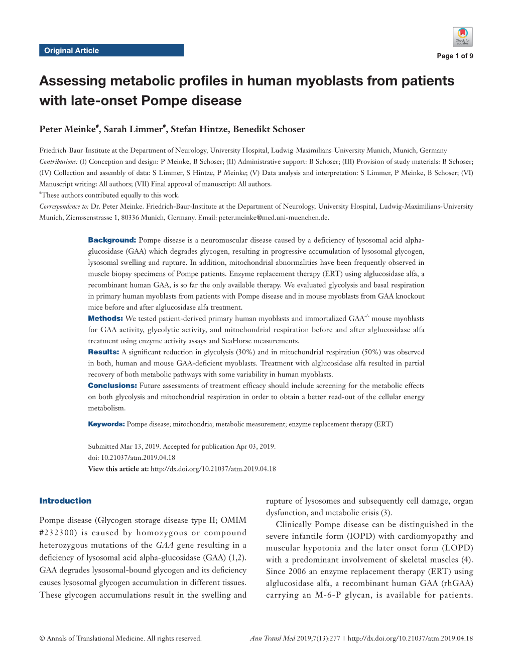 Assessing Metabolic Profiles in Human Myoblasts from Patients with Late-Onset Pompe Disease