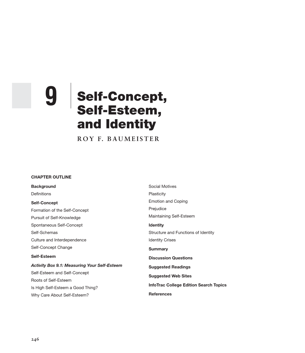 Self-Concept, Self-Esteem and Identity: Roy F. Baumeister