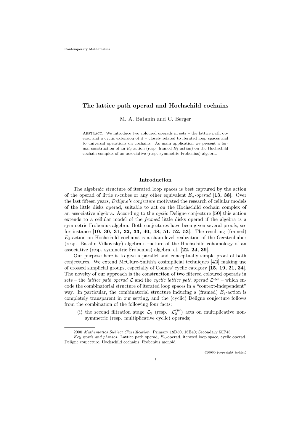 The Lattice Path Operad and Hochschild Cochains