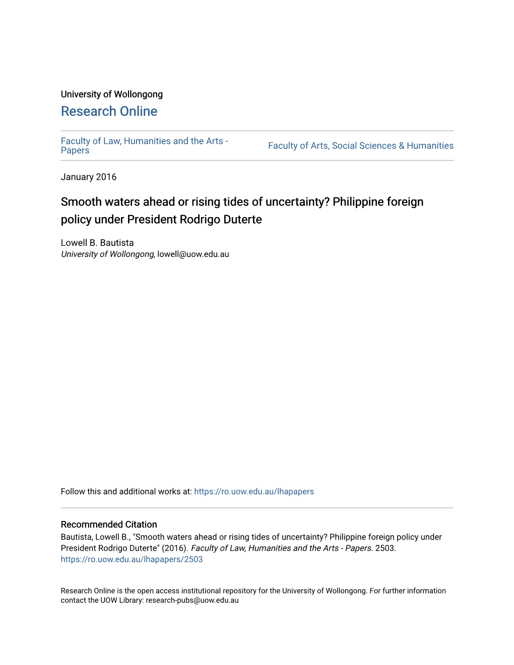 Philippine Foreign Policy Under President Rodrigo Duterte