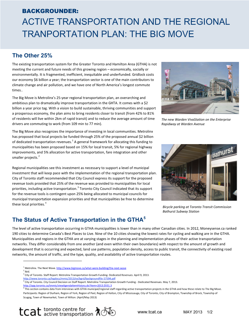 Active Transportation and the Regional Tranportation Plan: the Big Move