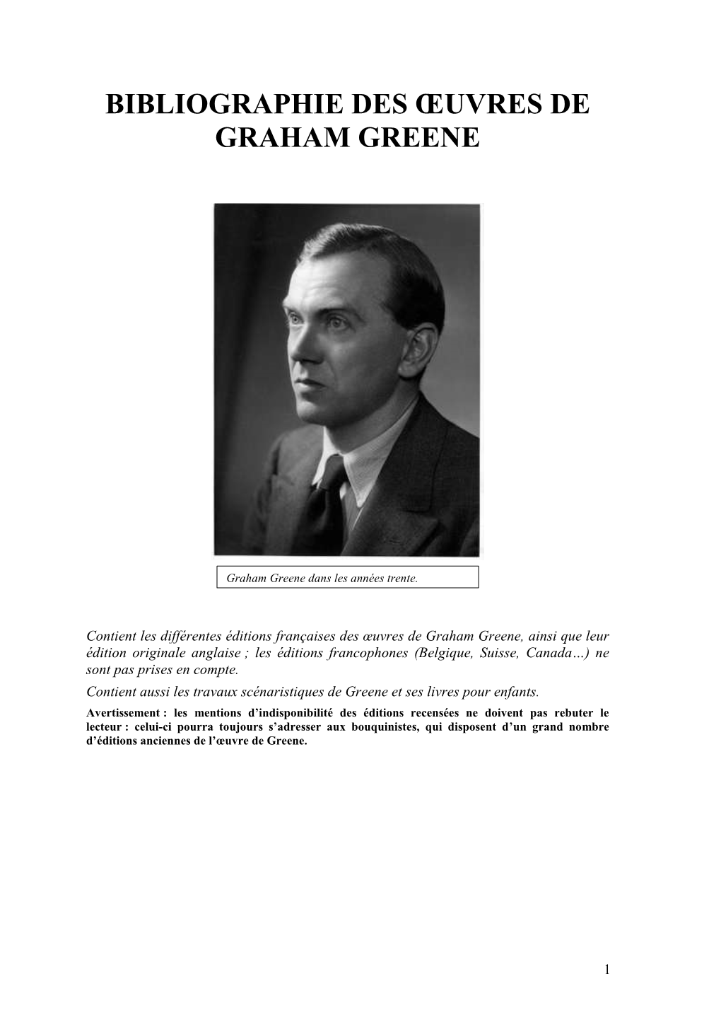 Bibliographie Des Œuvres De Graham Greene