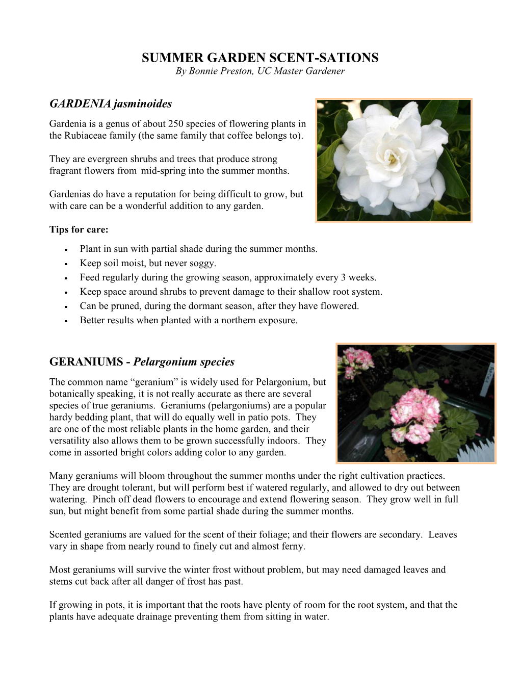 SUMMER GARDEN SCENT-SATIONS by Bonnie Preston, UC Master Gardener