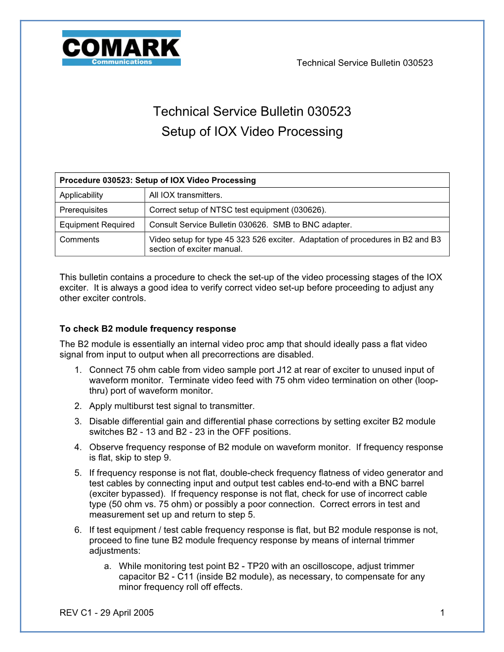 Technical Service Bulletin 030523