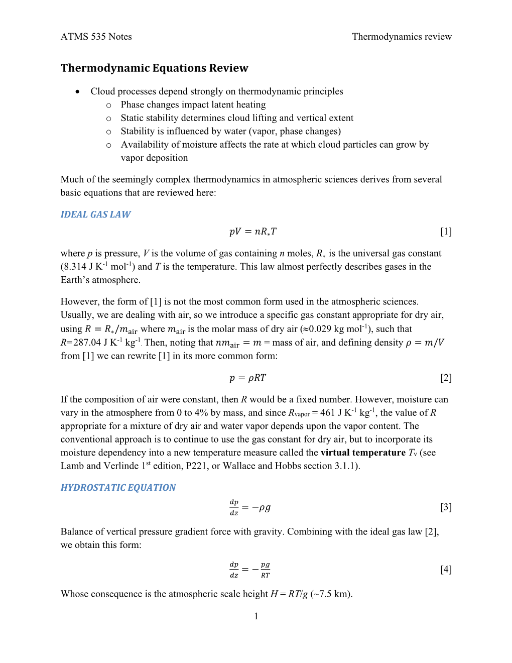 Thermodynamic Equations Review