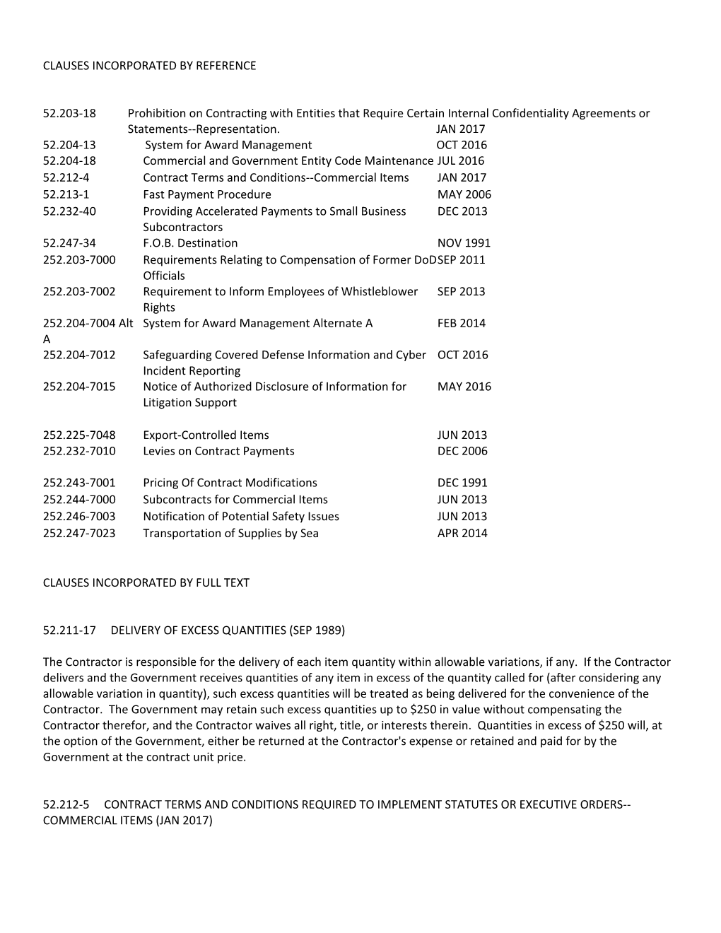 Clauses Incorporated by Reference