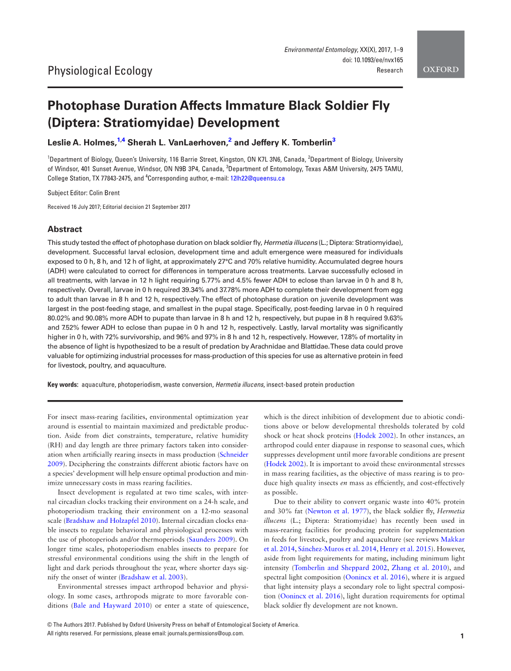 Photophase Duration Affects Immature Black Soldier Fly (Diptera: Stratiomyidae) Development