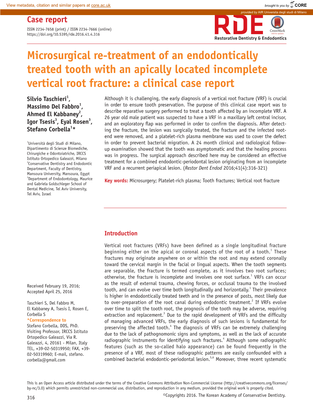 Microsurgical Re-Treatment of an Endodontically Treated Tooth with an Apically Located Incomplete Vertical Root Fracture: a Clinical Case Report