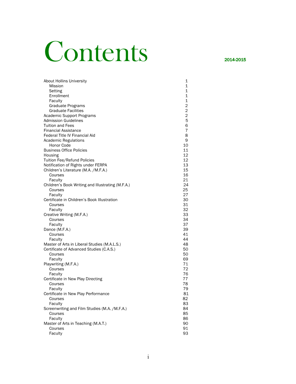 Contents 2014-2015